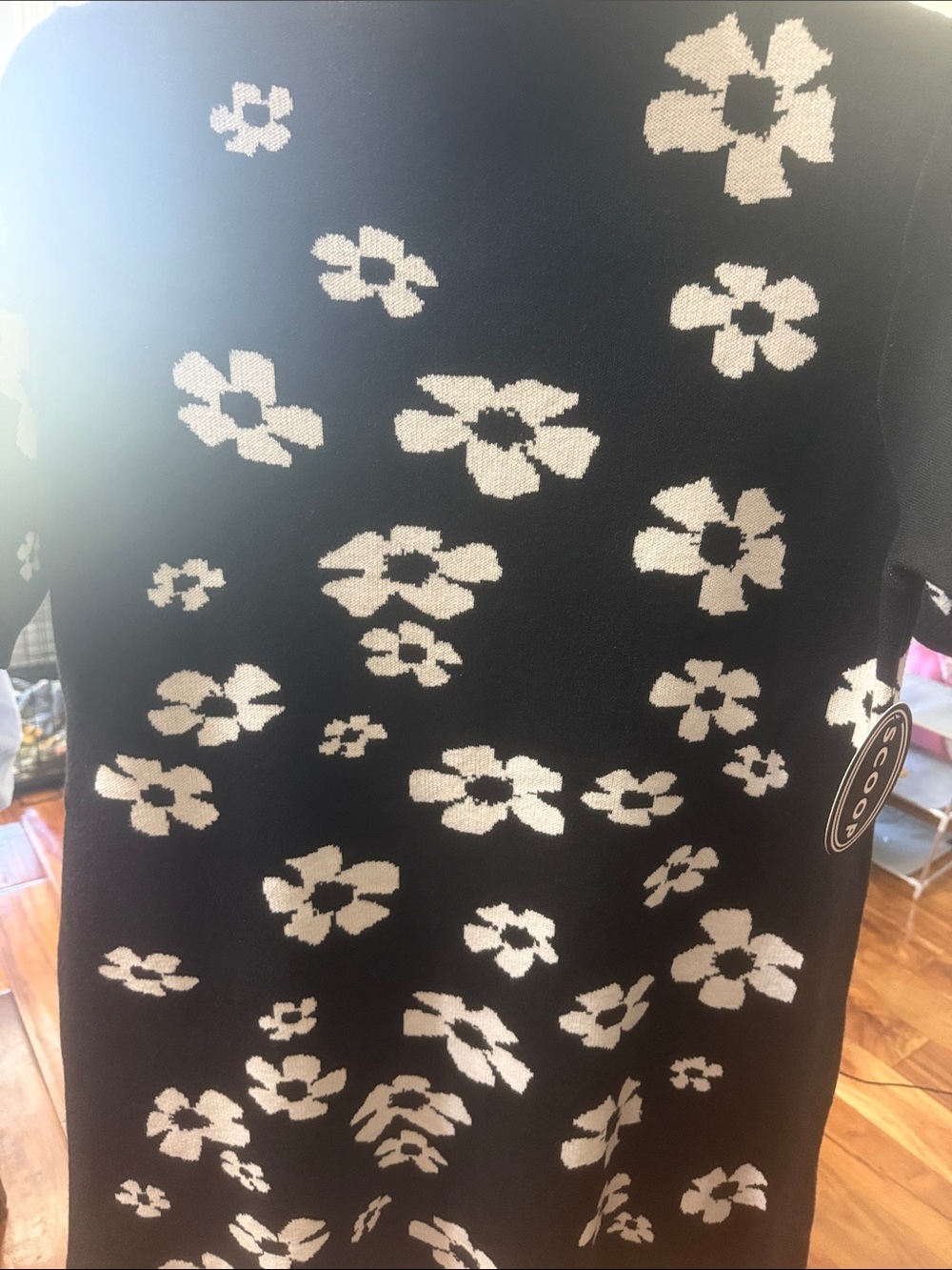 Black Floral Knit Dress with White Blooms